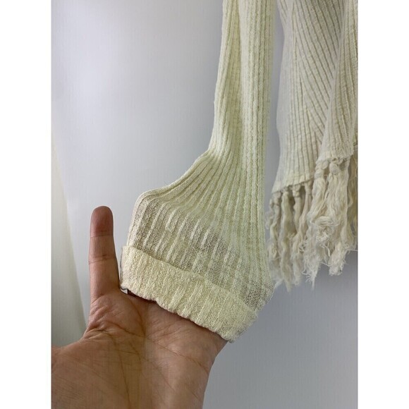 Eri And Ali Sweater Fringe Trim Open Back Cream Ribbed Knit Long Sleeves Small - Picture 2 of 11